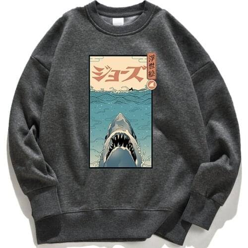 Ferocious Marine Life Shark Male Tracksuits Japanese Ukiyo Pattern Sportswear Male Famous Brand Streetwear Loose Sweatshirt