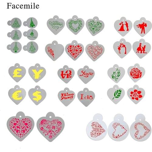 Facemile 9 Styles Heart Pattern Cake Stencil Valentine Xmas Cupcake Cookie Tops Stencil Template Fondant Cake Decorating Tool
