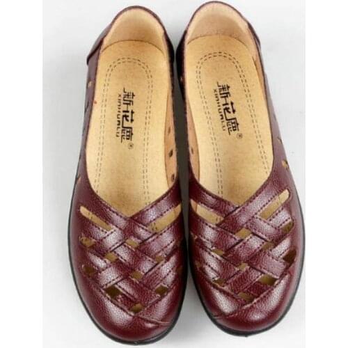 Breathable Flats Female Shoes Summer 2021 New Arrival Genuine Leather Flats Woman Leather Loafers Mom Casual Shoes