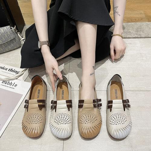 Soft-soled Peas Shoes Womens Summer 2021 New Hollow Breathable Retro Leisure All-match One-step Lazy Ladies Single Shoes
