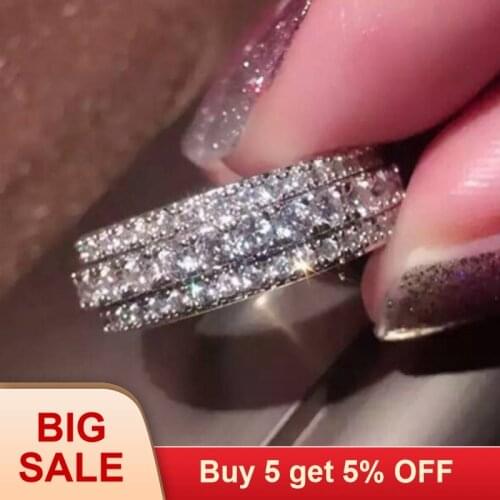 Fashion Jewelry Full Round AAAAA zircon cz wedding band rings for women 925 Sterling silver Female Ring Fashion Jewelry
