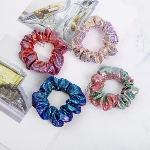 1pc Gold Shining Metalic Fabric Hair Scrunchies Women Hair Accessories Tonytail Holder Elastic Hair Ties