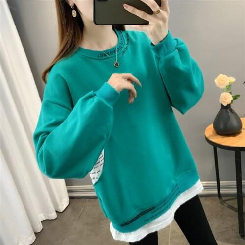 19605 (2 outside aisle number 35) make cotton round collar letters splicing false two fleece 56