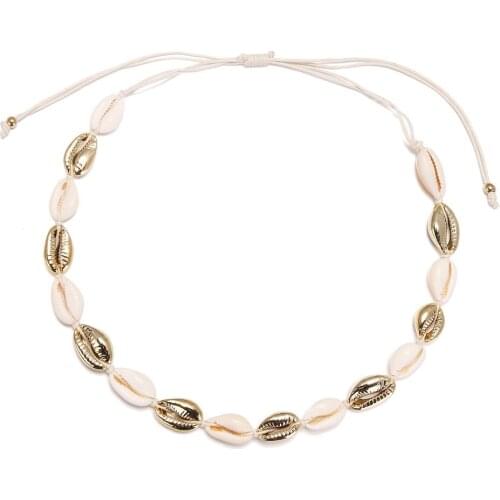 2021 Fashion Jewelry Alloy Shell Short Necklace Charm Hand Woven Adjustable Necklace For Womens Accessories Gift Pulseira