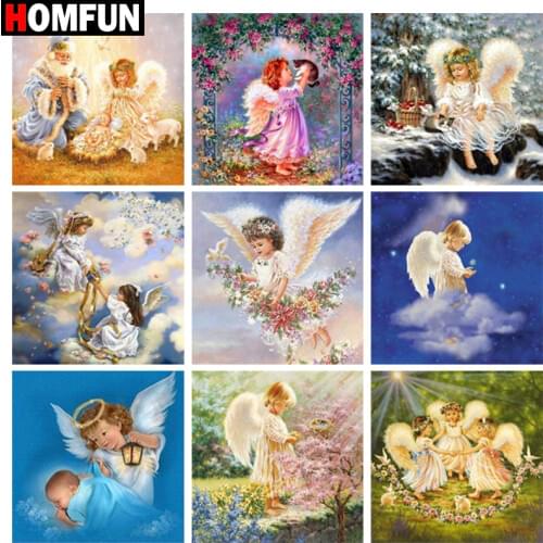 HOMFUN Diy 5d Diamond Painting "Cartoon angel kid flower" Cross Stitch Square Round Diamond Embroidery Handwork Rhinestone Art