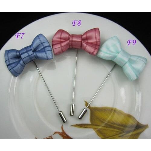 Free shipping!newest 24PCS/LOT 4CM men plaid bow tie lapel pins men stick pins 9color for your choice
