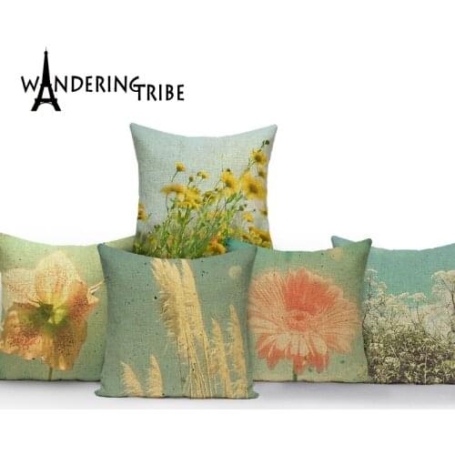 Botanical pillow colorful cushions home decor Custom linen pillow cover flower cushion cover outdoor cushions Dropshipping