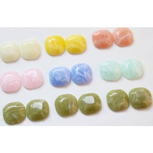 Newest 50pcs/lot 20mm color print geometry square shape resin flatback beads diy jewelry earring pendant accessory