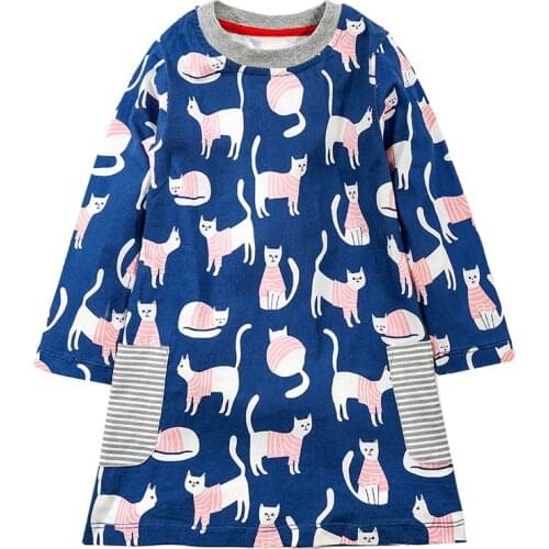 Children Dress 2020 New Europead & American Style Kids Animals Pattern Striped Pocket Princess Dress Girl Dresses 2-7Y