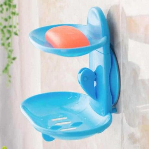 Double Layers Home Bathroom Soap Dishe Fashionable Blue Holder Rack Strong Suction Cup Type Soap Basket Tray Organizer Bath Tool