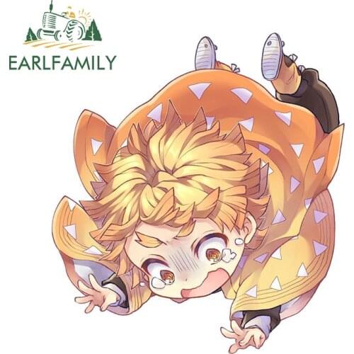 EARLFAMILY 13cm x 11.9cm Anime Demon Slayer Baby Agatsuma Zenitsu Falling Car Sticker JDM Car Door Windows Decal Car Accessories