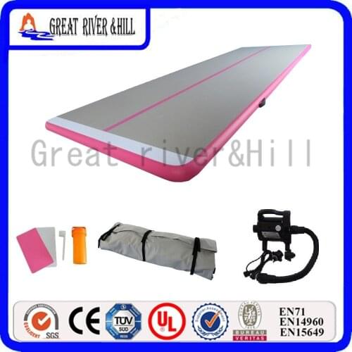 Great river hill gymnastic mat inflatable air track use for water grey&pink 8m x 1m x 10cm