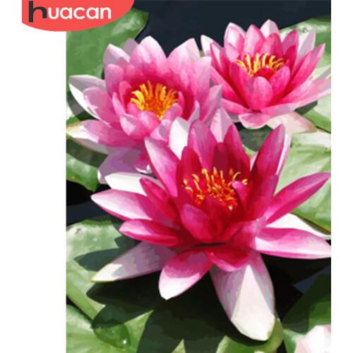 HUACAN 5D DIY Diamond Painting Lotus Cross Stitch Kit Diamond Embroidery Sale Flower Pictures Of Rhinestones Needlework