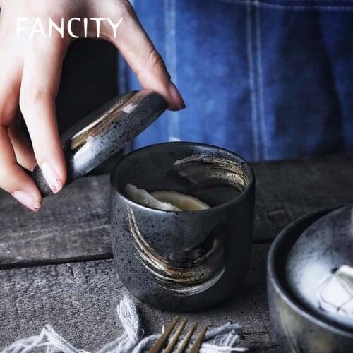 FANCITYJapanese-style small ceramic hand-painted stew pot, bird’s nest dessert, steamed egg pot, stew soup bowl, dessert cup wit