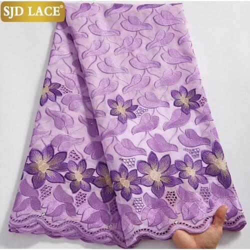 SJD LACE Pink Purple African Dry Lace Fabric Embroidery Swiss Voile Lace In Switzerland Soft Garments Materials For WeddingA2577