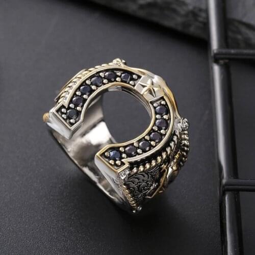 MENGYI Fashion Luxury West Cowboy Horseshoe Ring Cowboy Boots Two-color Men Ring