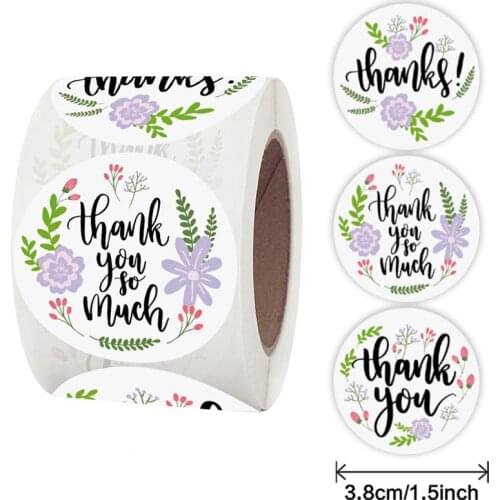 100-500pcs Flowers Thank You Birthday Gift Labels Reward Scrapbooking Paper Stickers Wedding Party Decor Envelope Seals Stickers