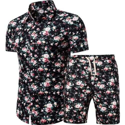 Summer New Mens Korean Style Trendy Short-sleeved Shirts Printed Shorts Suits 2021 Fashion Casual Mens Beachwear