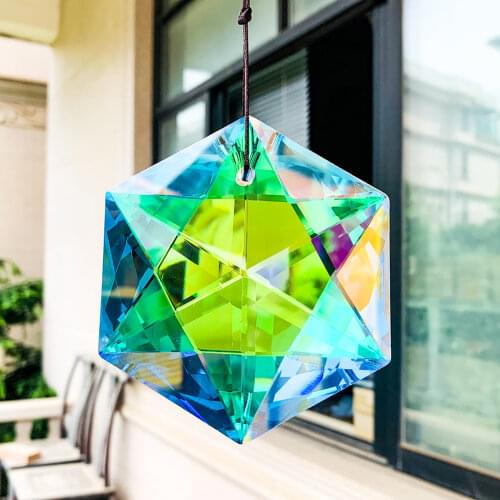 Fire Polished AB Color Star David Crystal Prism Jewish Star Chandelier Rainbow Aurora DIY Car Pendant Night Lighting Home Decor