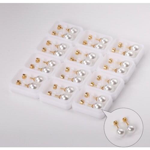 12 Pairs Round Imitation Pearl Earrings 316L Stainless Steel Anti-allergy Screw Stud Ladies Earrings Fashion Jewelry Accessories