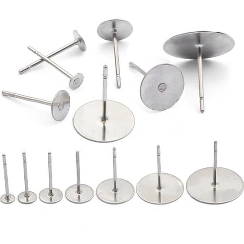 20/100pcs Stainless Steel Blank Earring Stud Base Fit 3 4 5 6 8mm Cabochon Cameo Earring Settings DIY Jewelry Making Accessories