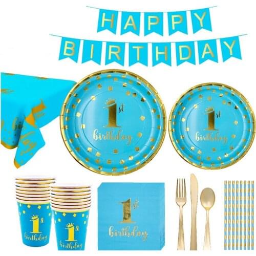 Pink Blue Disposable Tableware 1st Birthday Party Decoration for Kids Happy Birthday Banner First Birthday Baby Shower