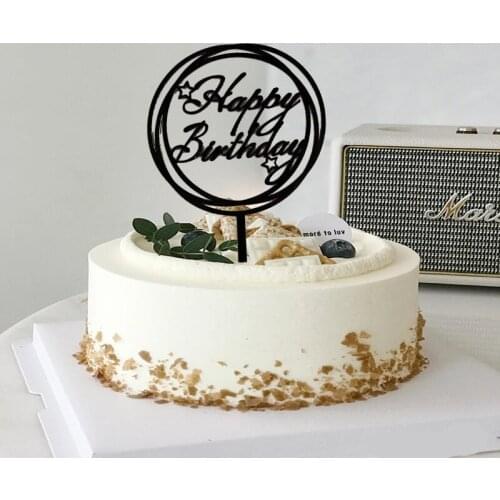 New Happy Birthday Acrylic Cake Toppers Black Round Letter Baking Cake Toppers for Kids Birthday Party Cake Decorations Supplies