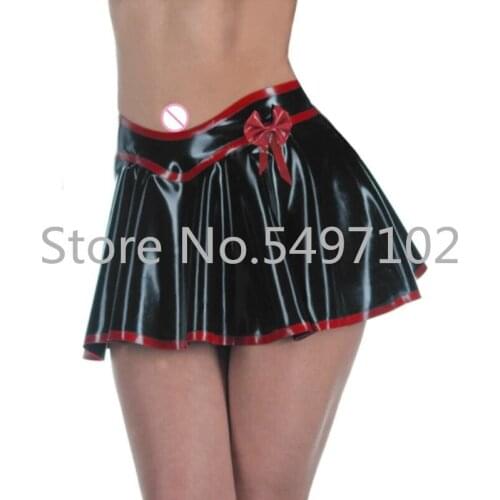 Sexy Black Women Latex Rubber Mini Skirt with Red Edge Gummi 0.4mm Club Wear Customize