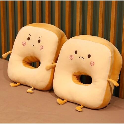 Cute Toast Bread Soft Cushion Personalized Expression Office Nap Pillow Travel Lumbar Pad For Car Winter Hand Warmer Gift