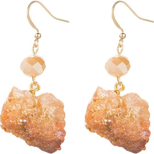 Light Yellow Gold Color Irregular Shape Cluster Crystal Dangle Earrings for Women Ethnic Style Jewelry
