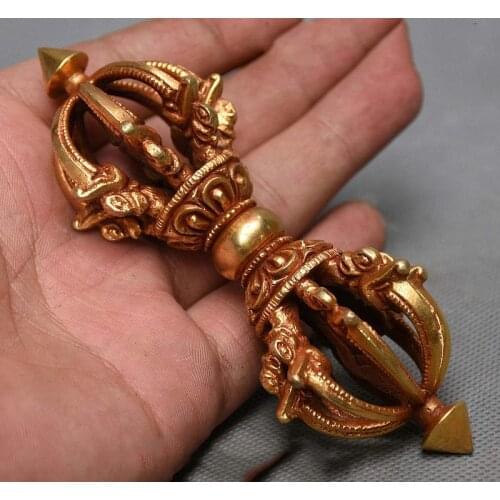Tibet Tantra Buddhism Bronze Gilt Gold XiangMo Vajra Phurba Dagger Holder FaQi