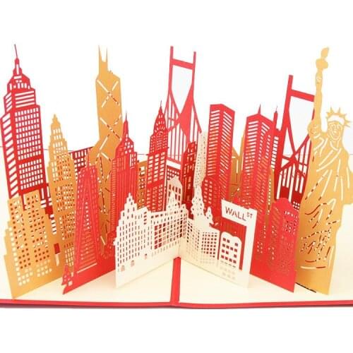 New York City Silhouette Three-Dimensional Architectural Greeting Card DIY Handmade Paper Carving Hollow Greeting Card