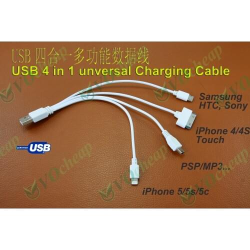 Universal Portable USB 4 in 1 Multi Charger Cable for iPhone 5 5S 5C 5SE 6 6 Plus 6s 6S+ 4s 4, iPad 4 3 2, iPad mini, iPad air