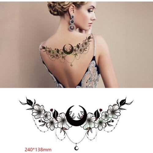 Waterproof Temporary Tattoo Sticker Moon Flower Mandala Waist Chest on Back Tatto Breast Flash Tatoo Fake Tattoos for Women