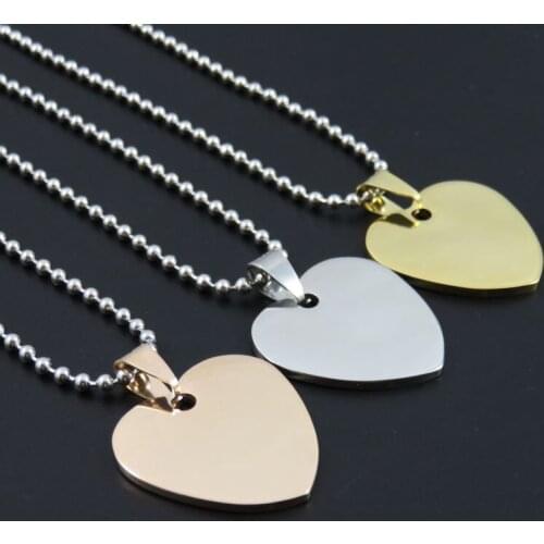 3Color 25mm Blank Stainless Steel Love Heart Dog Tags Pendant For man & Women With 50cm Chain Fashion Christmas Jewelry