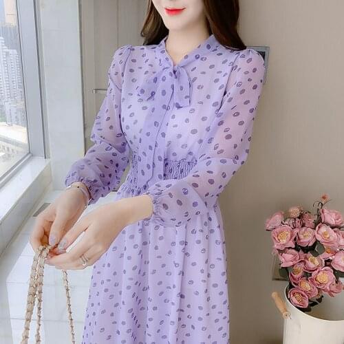 2021 New Women Summer French Style Polka Dot Printed Dress Ladies Long Sleeve Sundress Female Casual Robe A-Line Vestidos B236