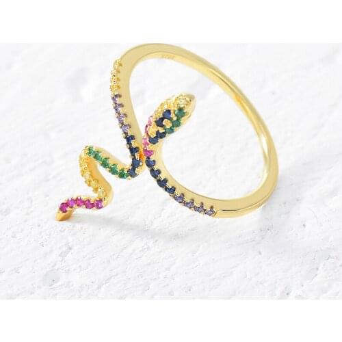 Silvology 925 Sterling Silver Colorful Zircon Snake Shape Rings for Women Lifelike Creative Animal Rings Ladies Fashion Jewelry
