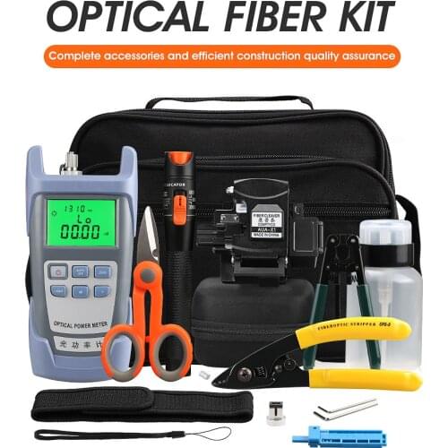 16PCS/set FTTH Fiber Optic Tool Kit with New AUA-X1 Fiber Optical cleaver and 5KM Visual Fault Locator Stripper Tool