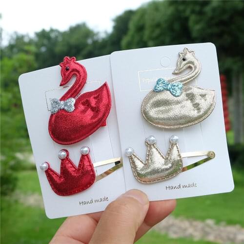 2pcs/set Kid Cartoon Cat Hair Clip Shiny Swan Hairpin Girl Cute Crown Barrettes Princess Headwear For Child Baby Hair Accessorie