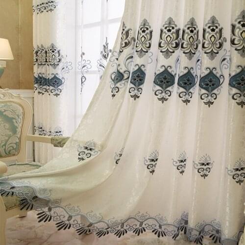 2021Simple European 60% Shading Curtain Jacquard Embroidery Lace Curtains For Living Room Bedroom Window Treatment Sheer Tulle#4