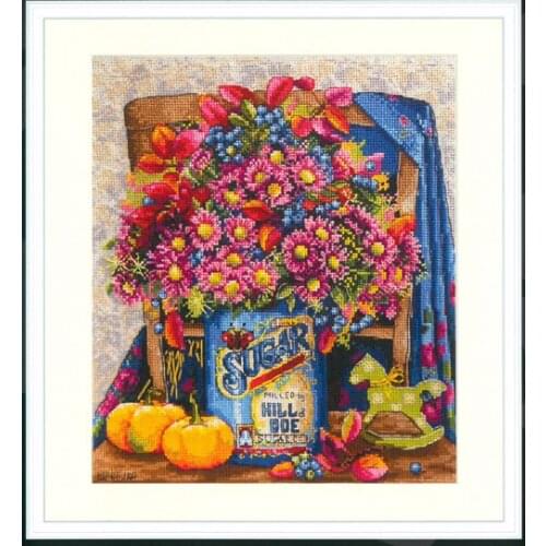 3TH Counted Cross Stitch Kit African Daisy Flower Bouquet Sugar Hill Dog Can Daisies