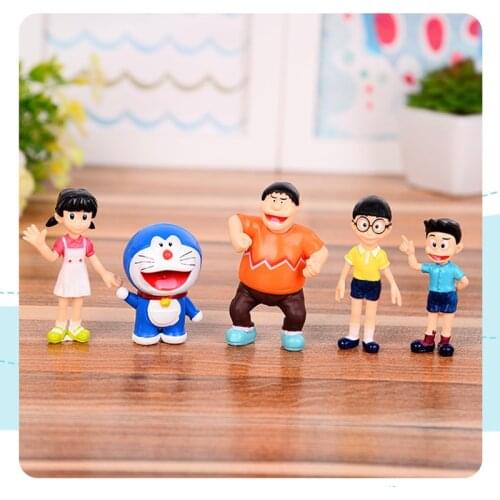 5pcs/set Doraemon Pvc Model Doll Anime Figure Ornaments Tinkle Cat Micro Landscape Cake Decoration Statue Collection Gift