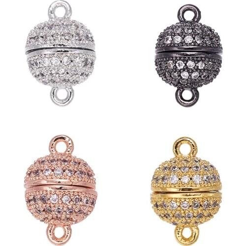5Pcs Brass Micro Pave Cubic Zirconia Magnetic Clasps Hooks Round Jewelry Clasps End Caps Necklace Bracelets Clasp Connectors