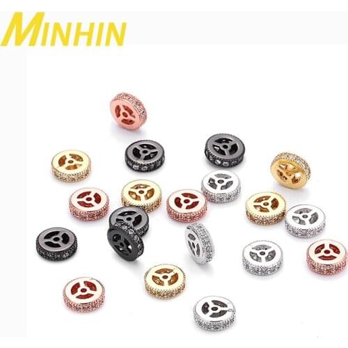 MINHIN 3Pcs 6/7/8mm Brass Cubic Zirconia Copper Wheel Spacer Charms Beads for DIY Jewelry Bracelet Accessories