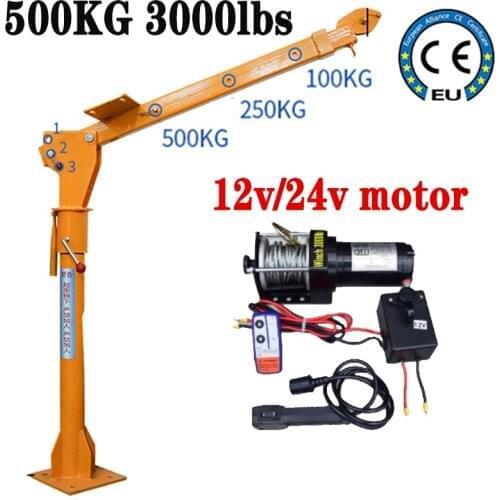 500KG Household Electric Hoist Crane Truck Crane Car Lifting Crane Machine With Remoting Control 12V/24V 3000lbs motor