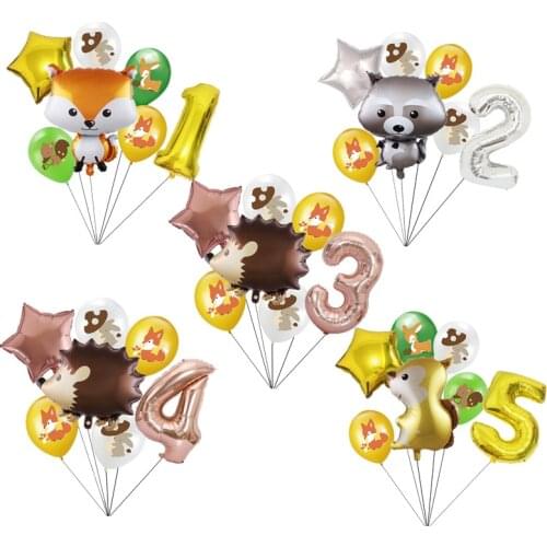 7pcs Cartoon Animal Hedgehog Fox Raccoon squirrel Number Balloons Forest party birthday decoration Baby Shower Jungle Toy Globos