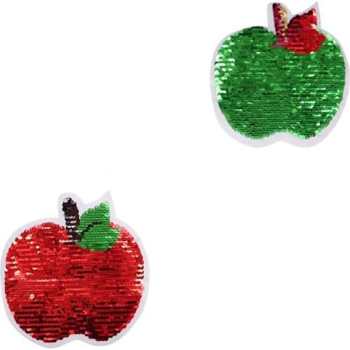 ShinEquin Fruit Apple flip the double sided Patches for clothing Diy Reversible change color sequins cute Patch T-shirt Stickers
