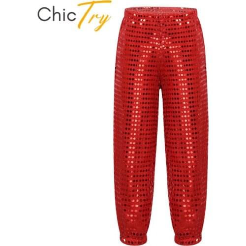 ChicTry Unisex Kids Shiny Sequins Street Dancing Pants Trousers Children Boys Girls Hip-hop Jazz Stage Performance Dance Costume