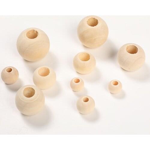 8-50mm DIY Natural Round Big Hole Wooden Beads Fashion Custom Decorations Holiday Crafts Decoration Accessories Making