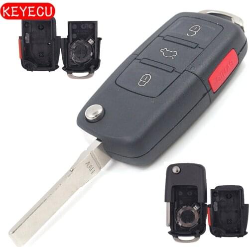 Keyecu Folding Remote Key Shell Case Fob 3+1 Button for Volkswagen Passta GOLF Beetle Rabbit Jetta GTI EOS CC